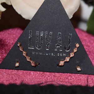 LUV AJ Rose Gold with Pink Crystal Crawler earrings NWT